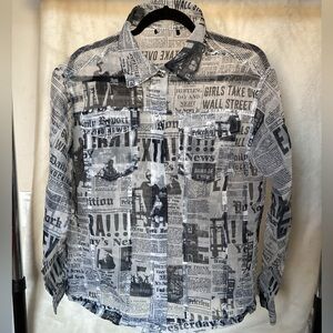 Collared Sheer Newspaper Blouse